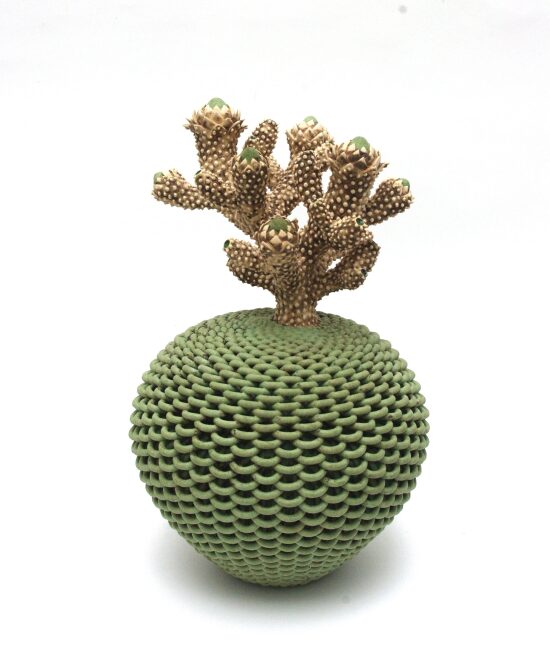 "Arbol", faïence modelée, engobée, émaillée, H 45 cm
